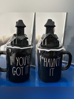 Rae Dunn If You’ve Got It Haunt It Double Sided Haunted House Mug w Topped Lid